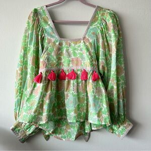 Manoush Boho Floral Green and Pink Women's Top